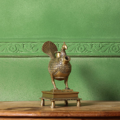 Brass Peacock Hookah Stand (9.5 Inch)