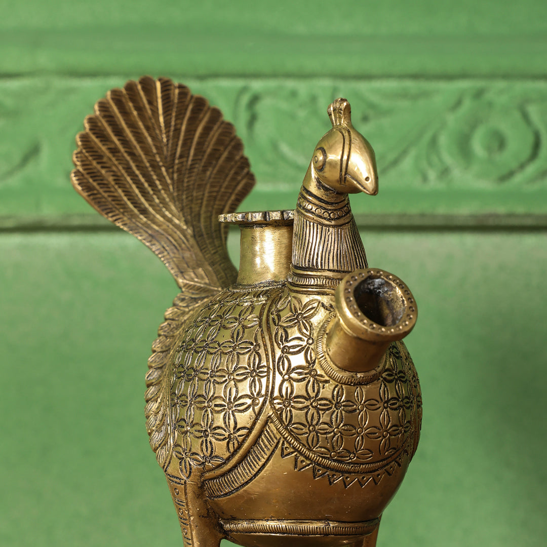 Brass Peacock Hookah Stand (9.5 Inch)