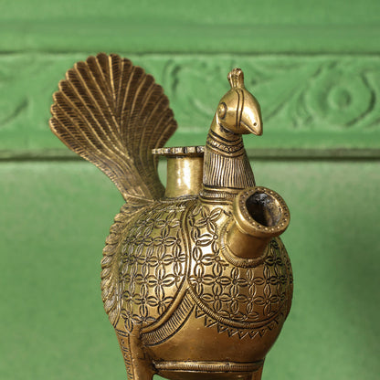 Brass Peacock Hookah Stand (9.5 Inch)