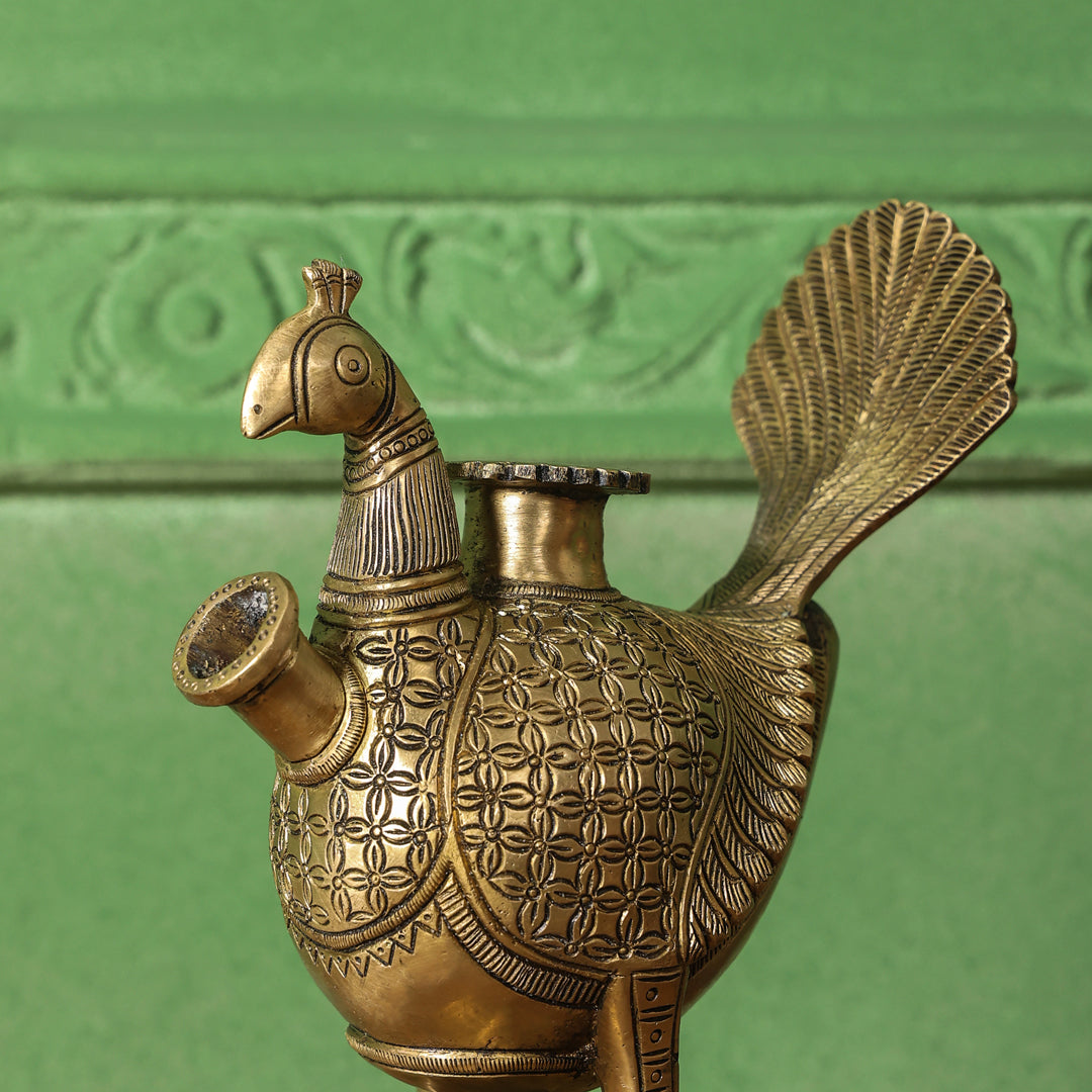 Brass Peacock Hookah Stand (9.5 Inch)