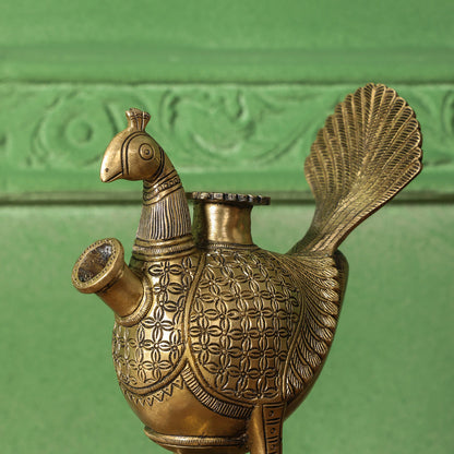Brass Peacock Hookah Stand (9.5 Inch)