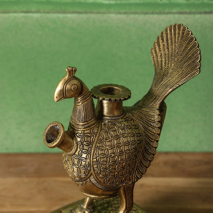 Brass Peacock Hookah Stand (9.5 Inch)