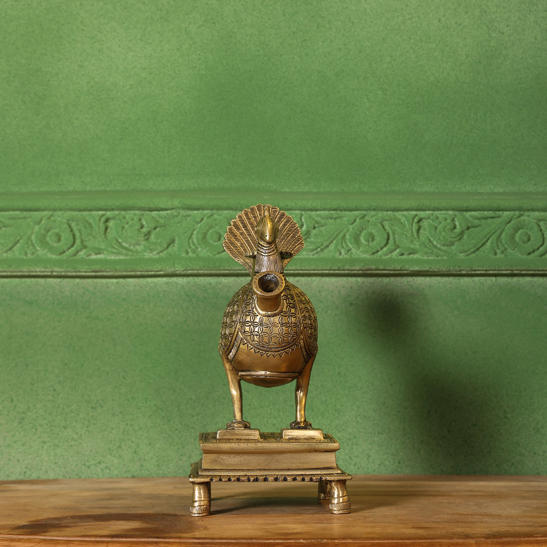 Brass Peacock Hookah Stand (9.5 Inch)
