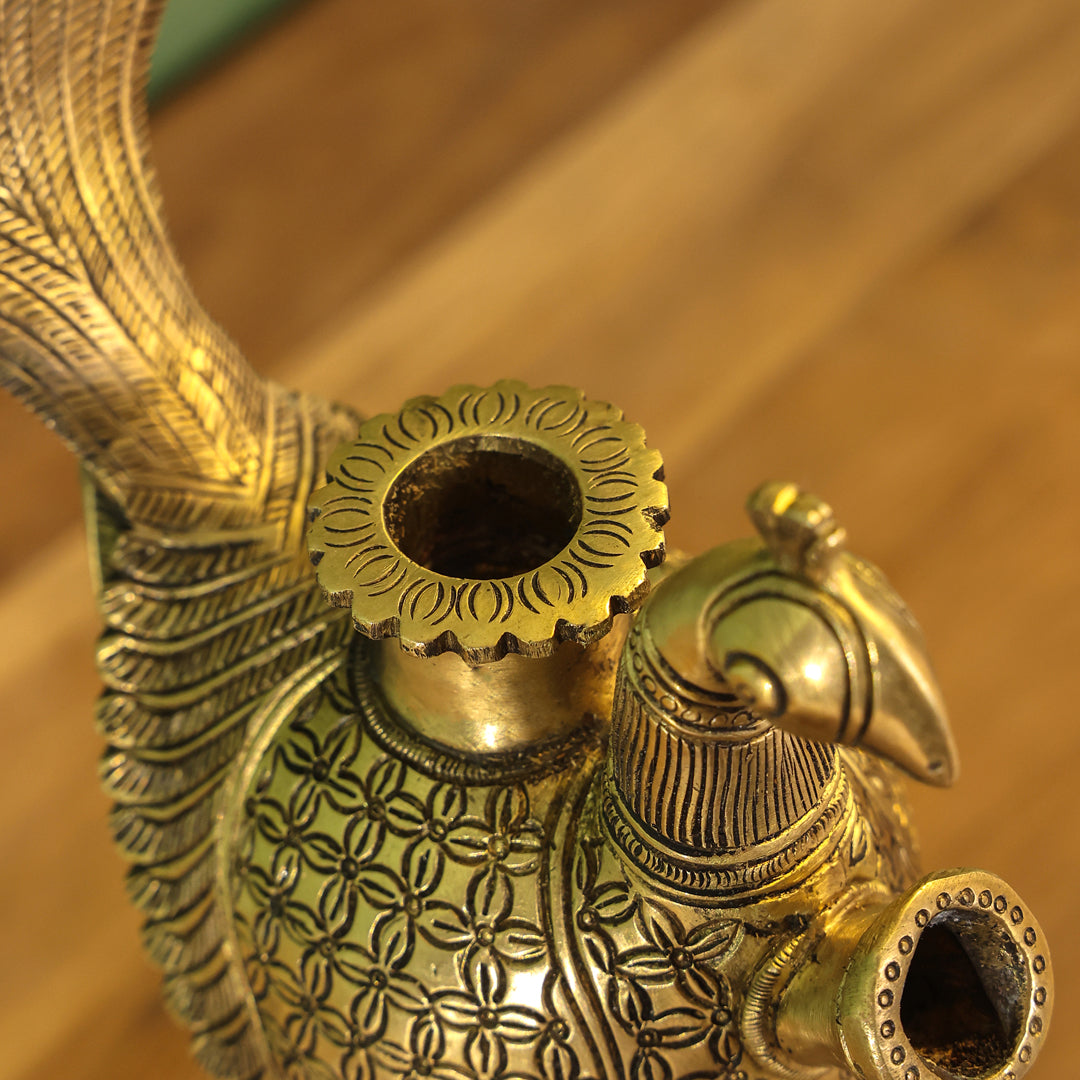 Brass Peacock Hookah Stand (9.5 Inch)