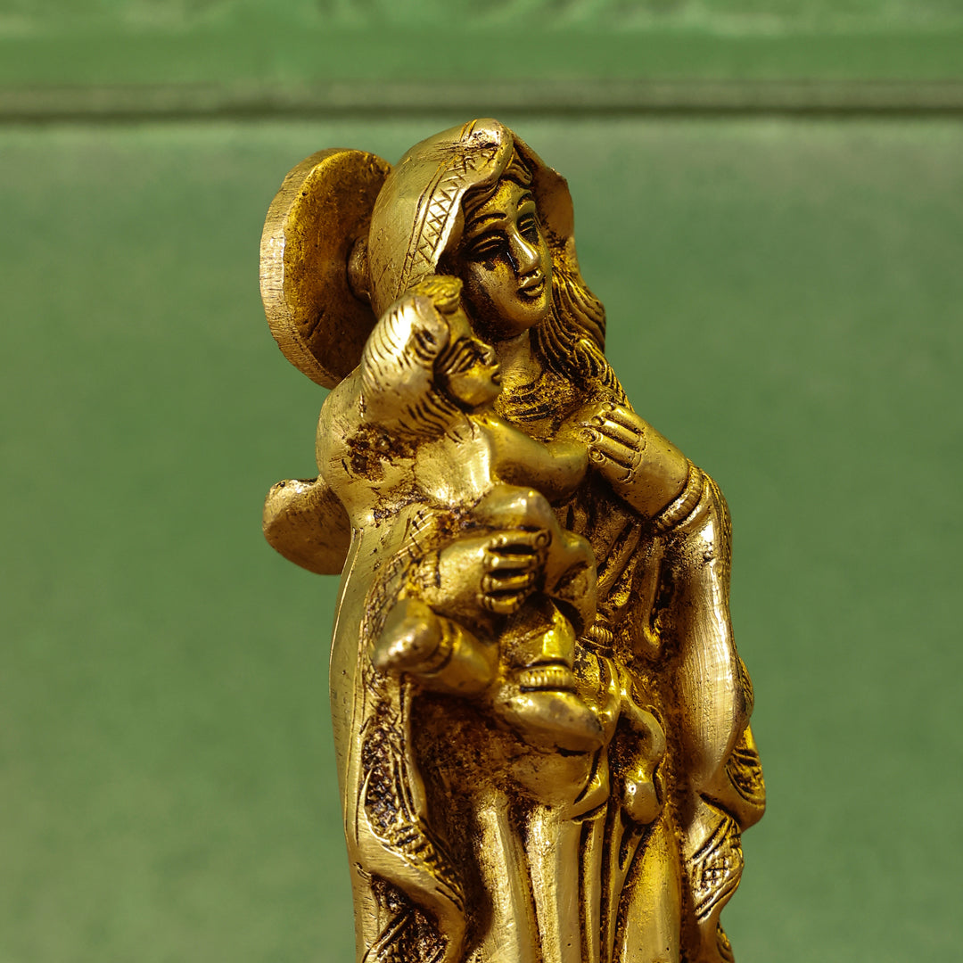 Brass Mother Mary With Baby Jesus Brass Statue (7.5 Inch)