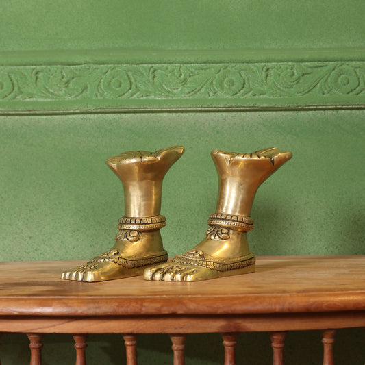 Brass Divine Goddess LakshmI Feet/Charan (5.5 Inch)