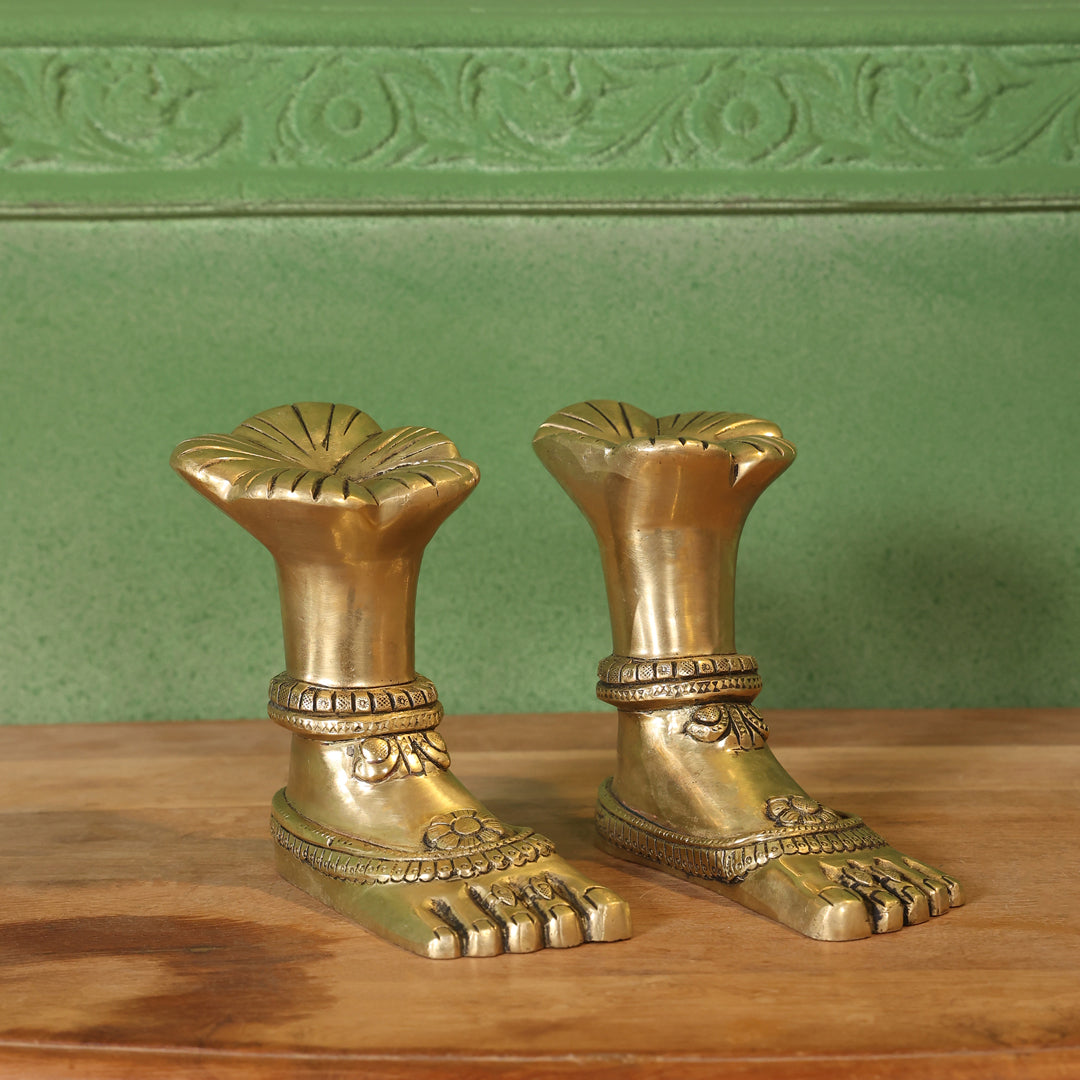 Brass Divine Goddess LakshmI Feet/Charan (5.5 Inch)