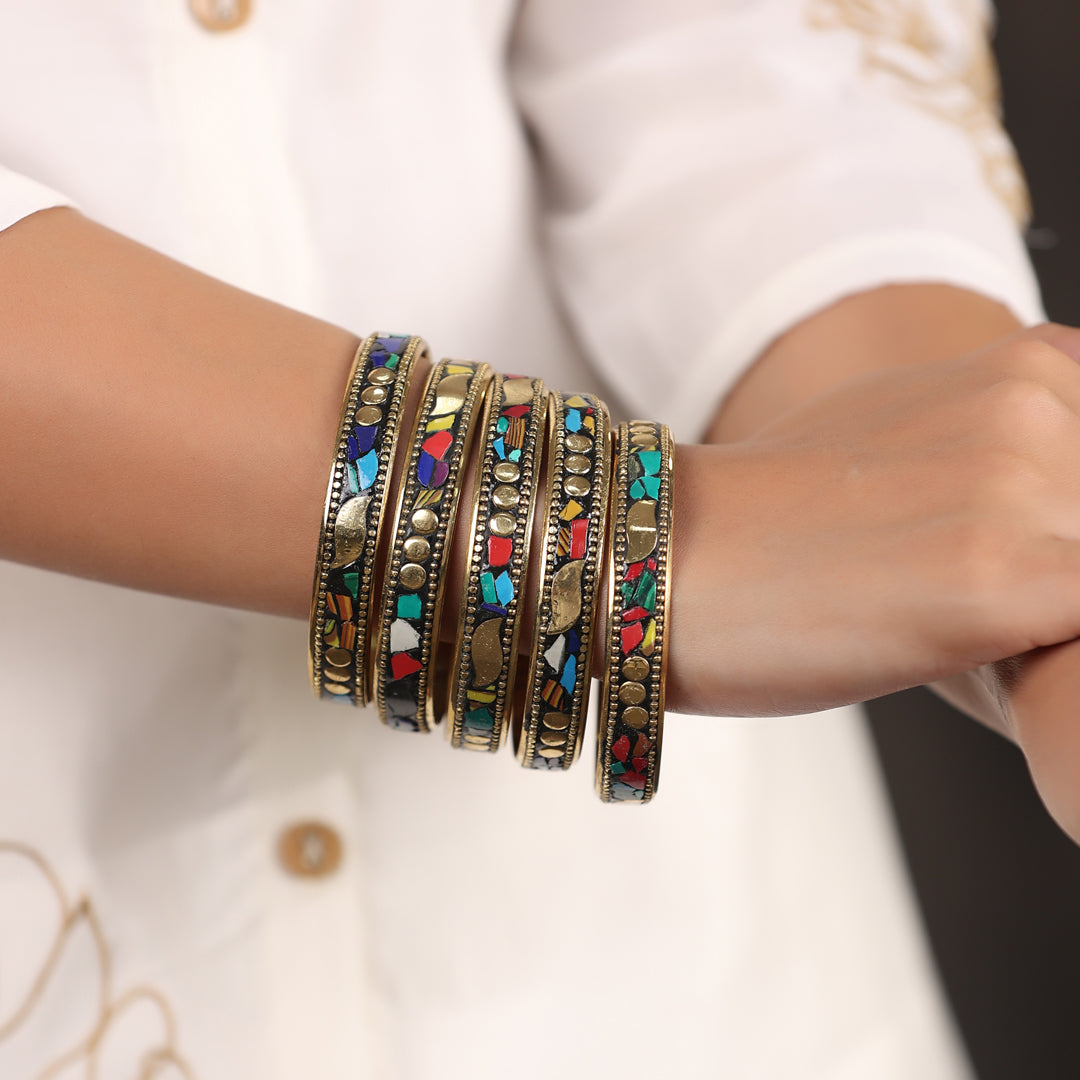 Brass Stone Bangles Set