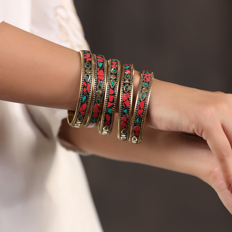 Brass Stone Bangles Set