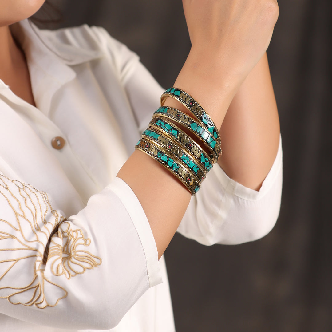 Brass Stone Bangles Set