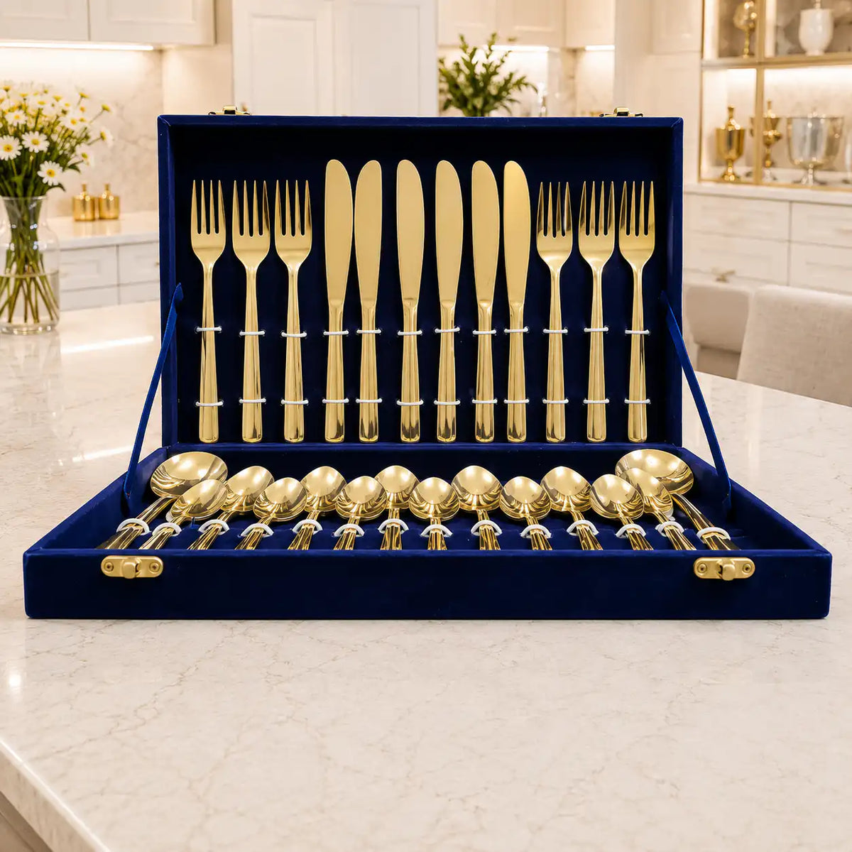 Brass Cutlery Flatware Set With Velvet Gift Box