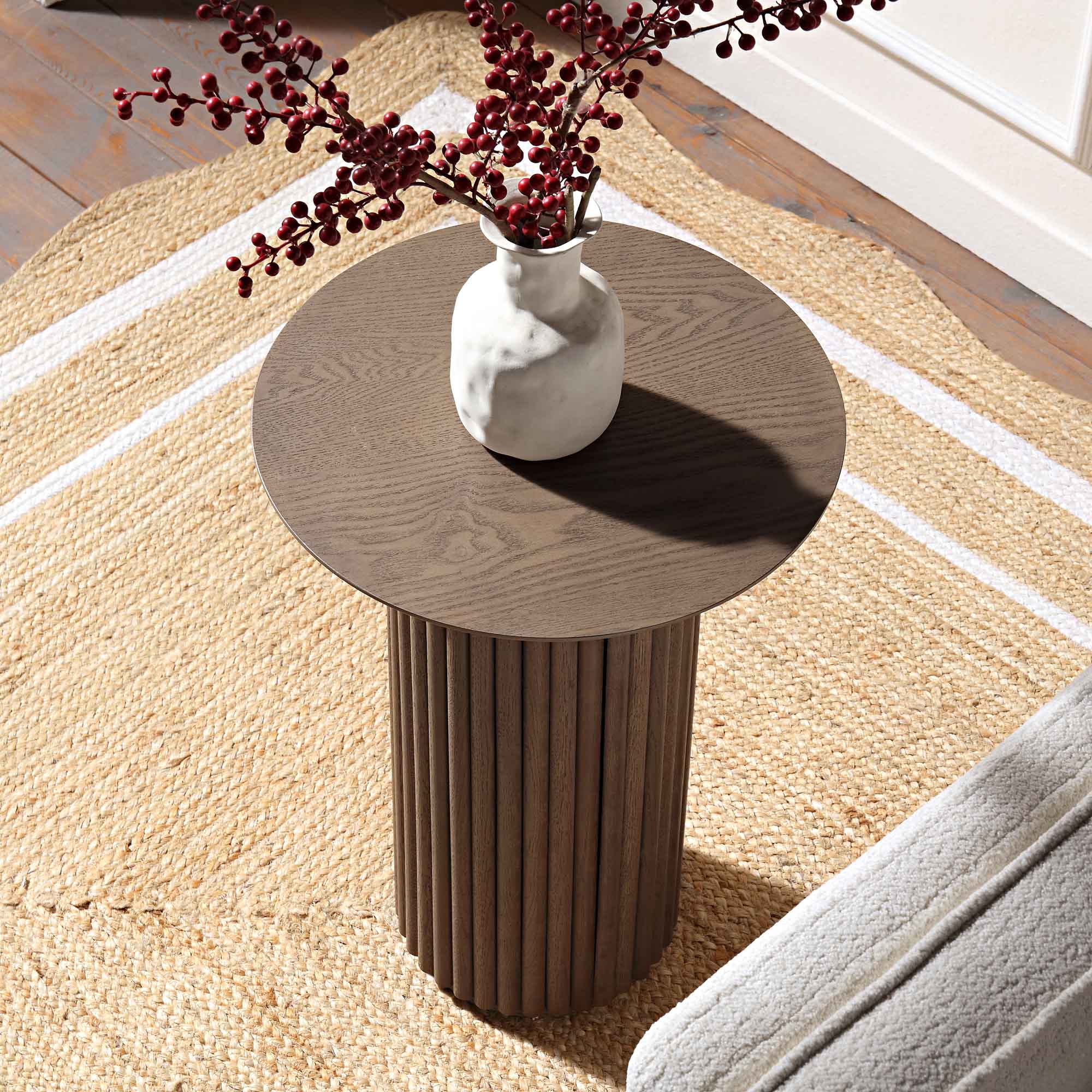 Velin Solid Wood Round Side Table