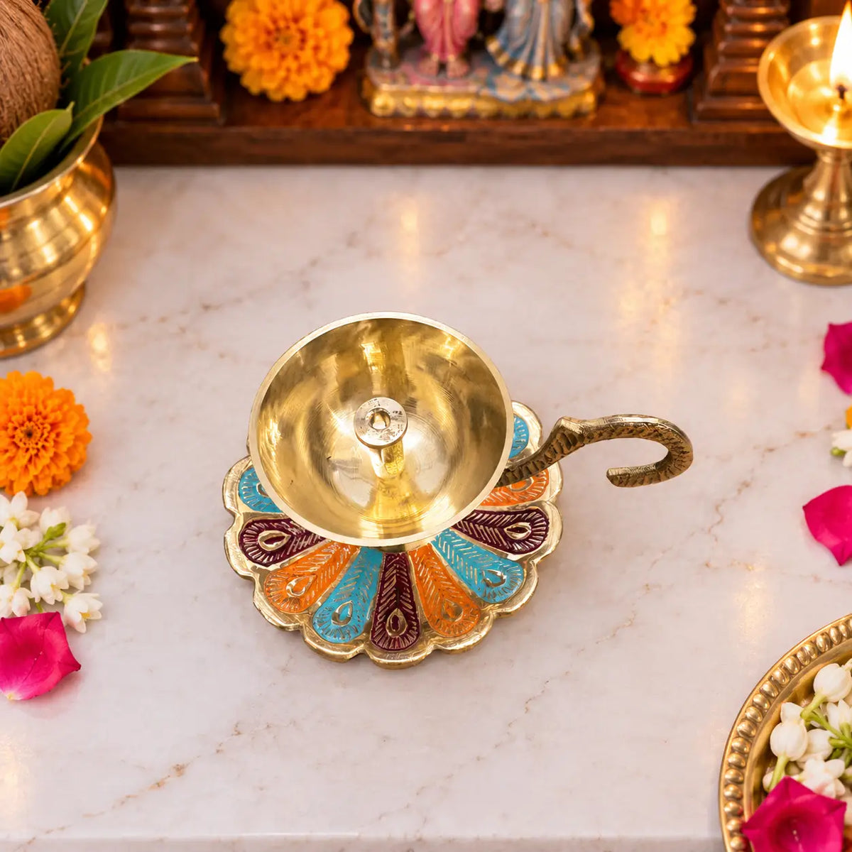 Brass Hand Painted Akhand Diya (2.2 Inch)