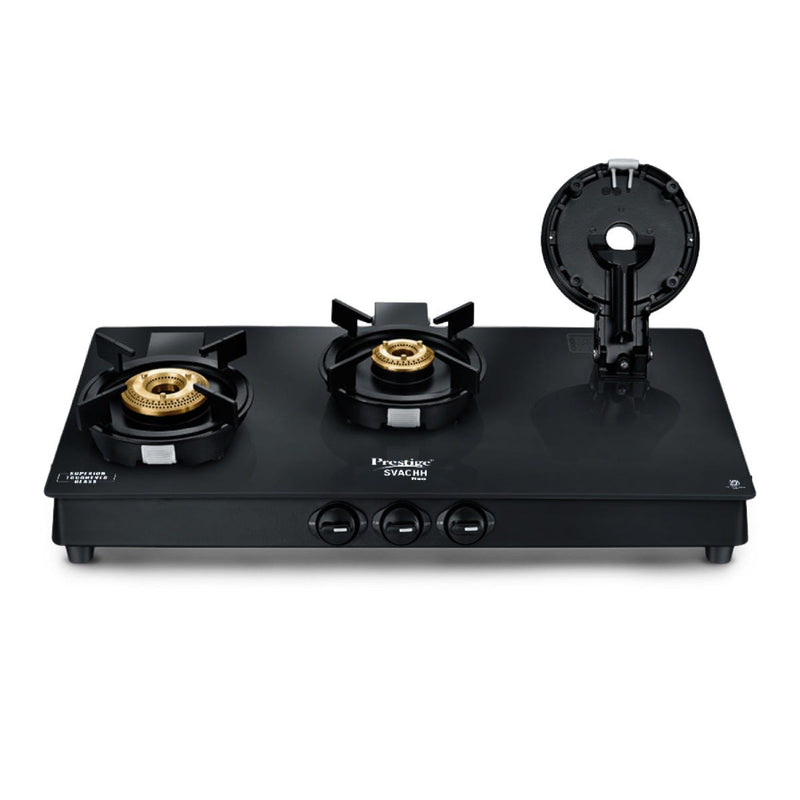 Prestige Svachh Neo 3 Burner Glass Top Gas Stove, Liftable Burners, Black, ISI + Prestige 3 Litre TRIPLY Svachh Inner Lid Pressure Cooker, Deep Lid for Spillage Control, Gas & Induction