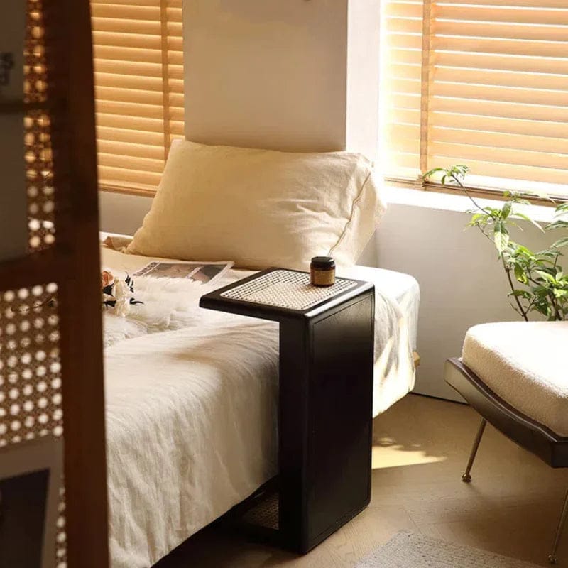 All-in-one Rattan End Table Snack Side Table