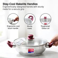 Prestige 3 Litre TRIPLY Svachh Outer Lid Pressure Cooker, Deep Lid Spillage Control, Gas & Induction + Prestige Platina Popular Stainless Steel Impact Forged Bottom Kadai with Glass Lid, 24cm, 2.8 L