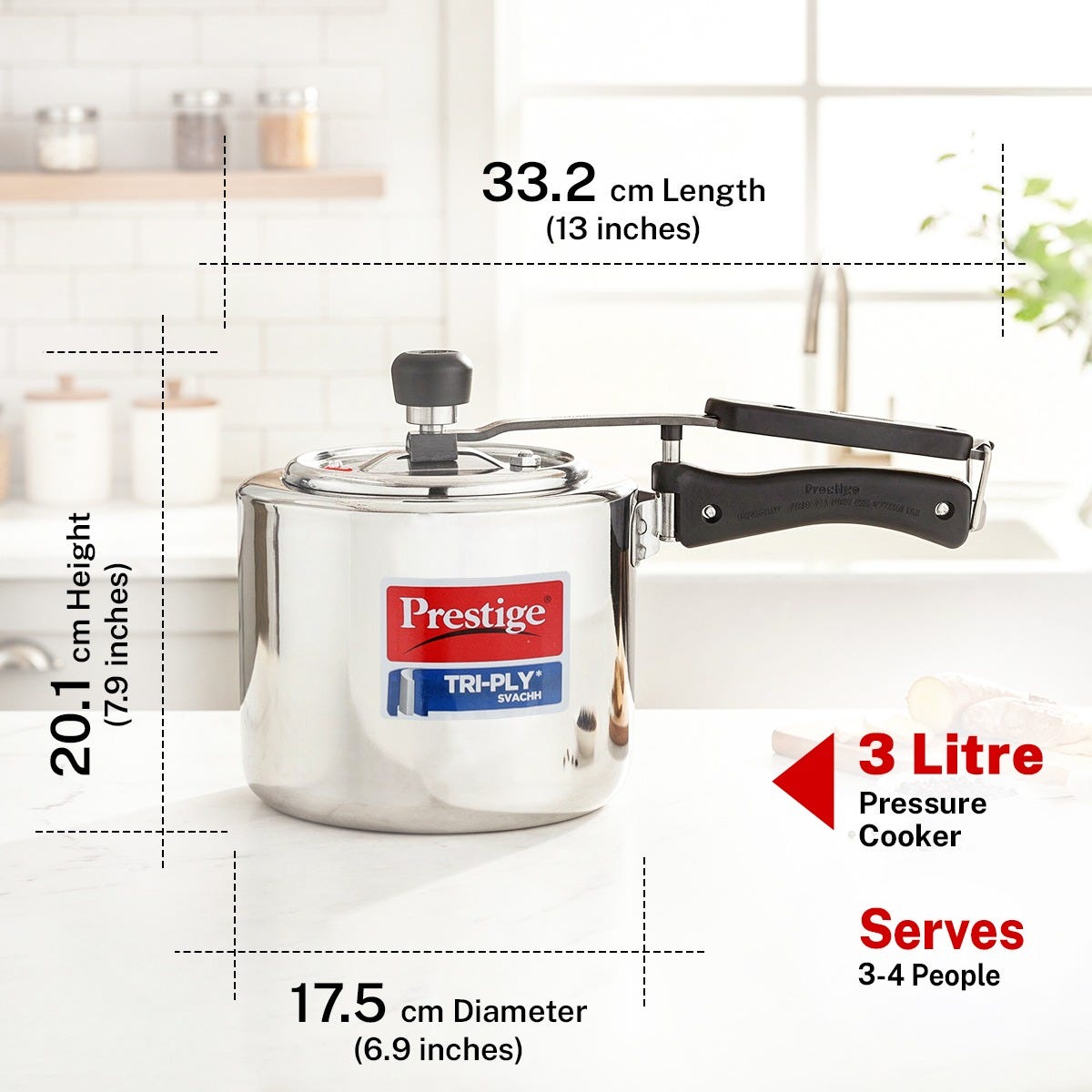 Prestige 3 Litre TRIPLY Svachh Inner Lid Pressure Cooker, Deep Lid Spillage Control, Gas & Induction + Prestige Platina Popular Stainless Steel Impact Forged Bottom Kadai with Glass Lid, 24cm, 2.8 L