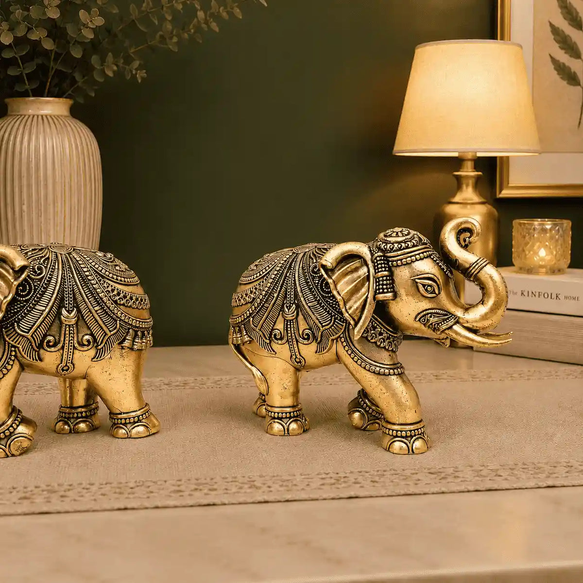 Brass Superfine Elephant Lightweight Statue Pair