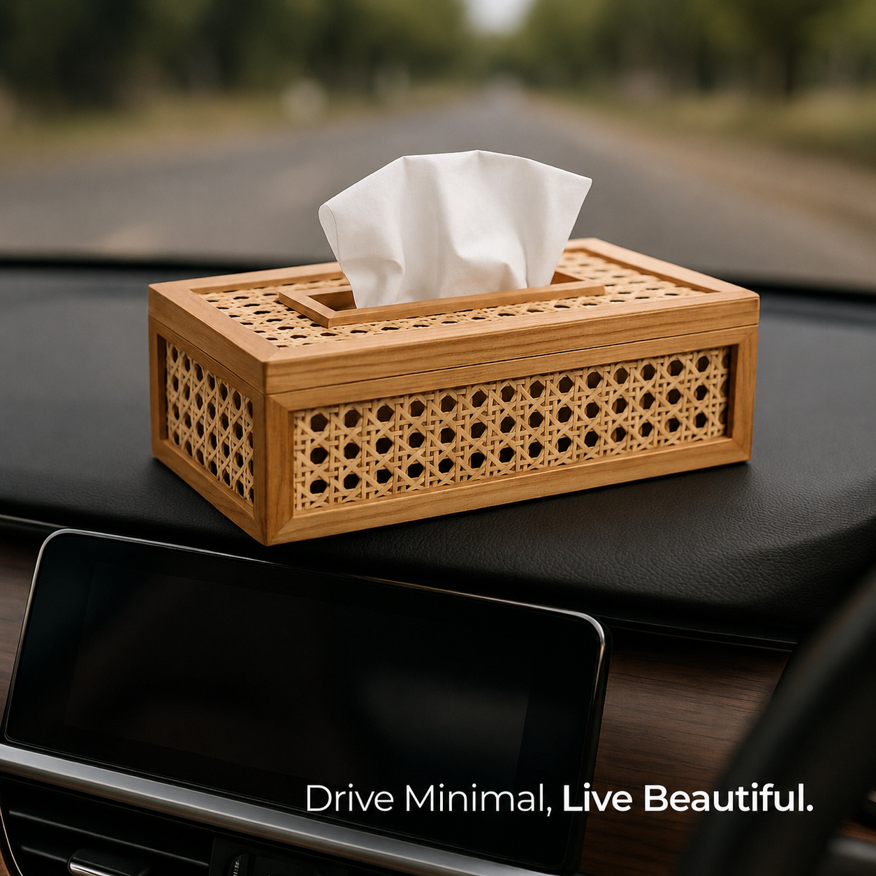 Natural Rattan Wooden Tissue Holder Box- Set Of 2