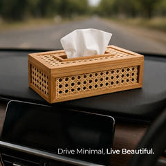 Natural Rattan Wooden Tissue Holder Box- Set Of 2