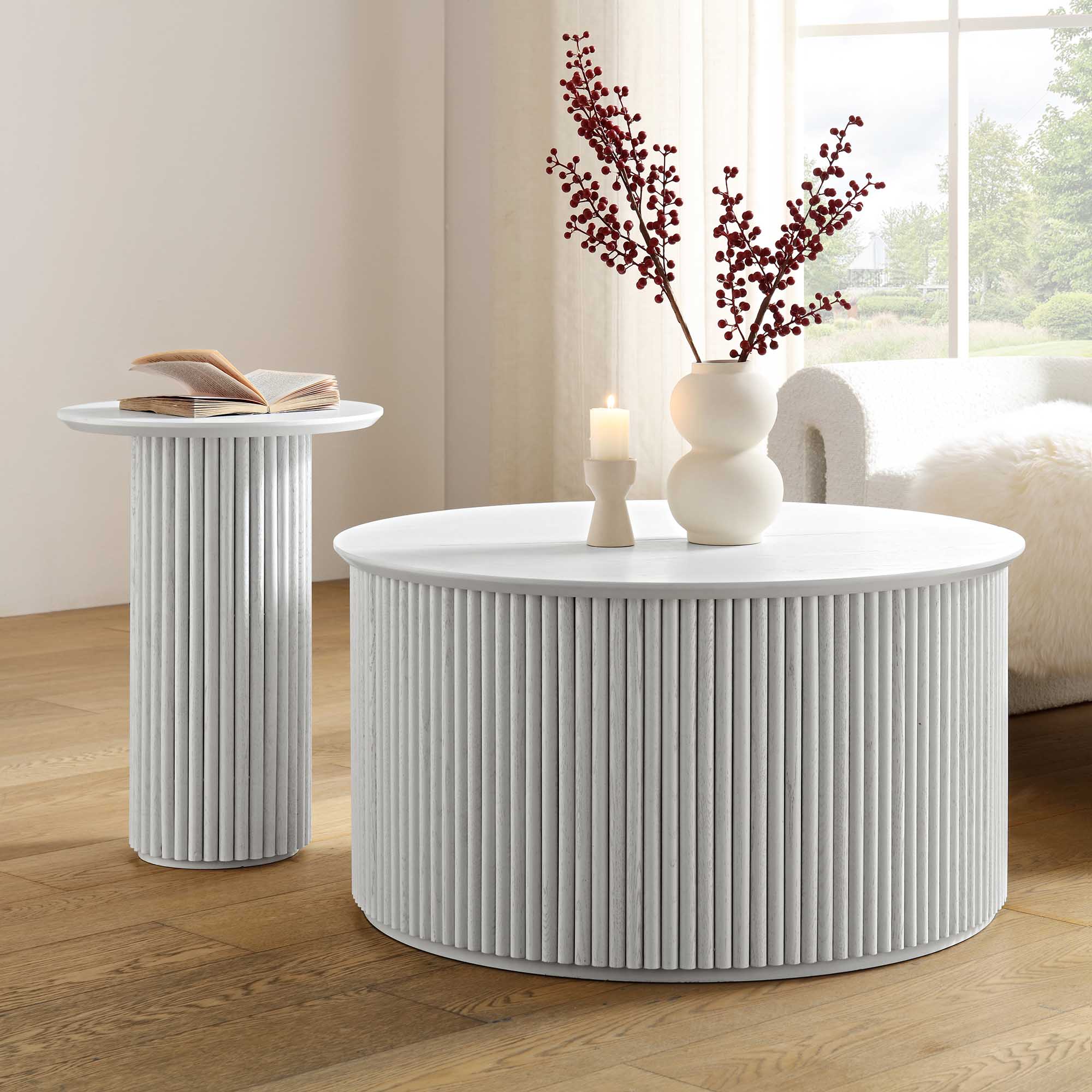 Velin Solidwood Round Coffee Table with Storage