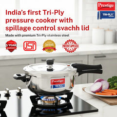 Prestige Svachh Triply Outer Lid Pressure Cooker with Deep Lid for Spillage Control, 3.5 Litre, Silver + Prestige Platina Popular Stainless Steel Impact Forged Bottom Kadai with Glass Lid, 24cm, 2.8 L
