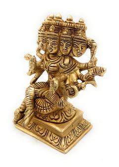 Brass Gayatri Devi Idol | Vedamata Gayathri Murti | Panchamukhi Savitri Mata Statue for Puja & Home Temple,Gold, 5 Inch, 1 Piece