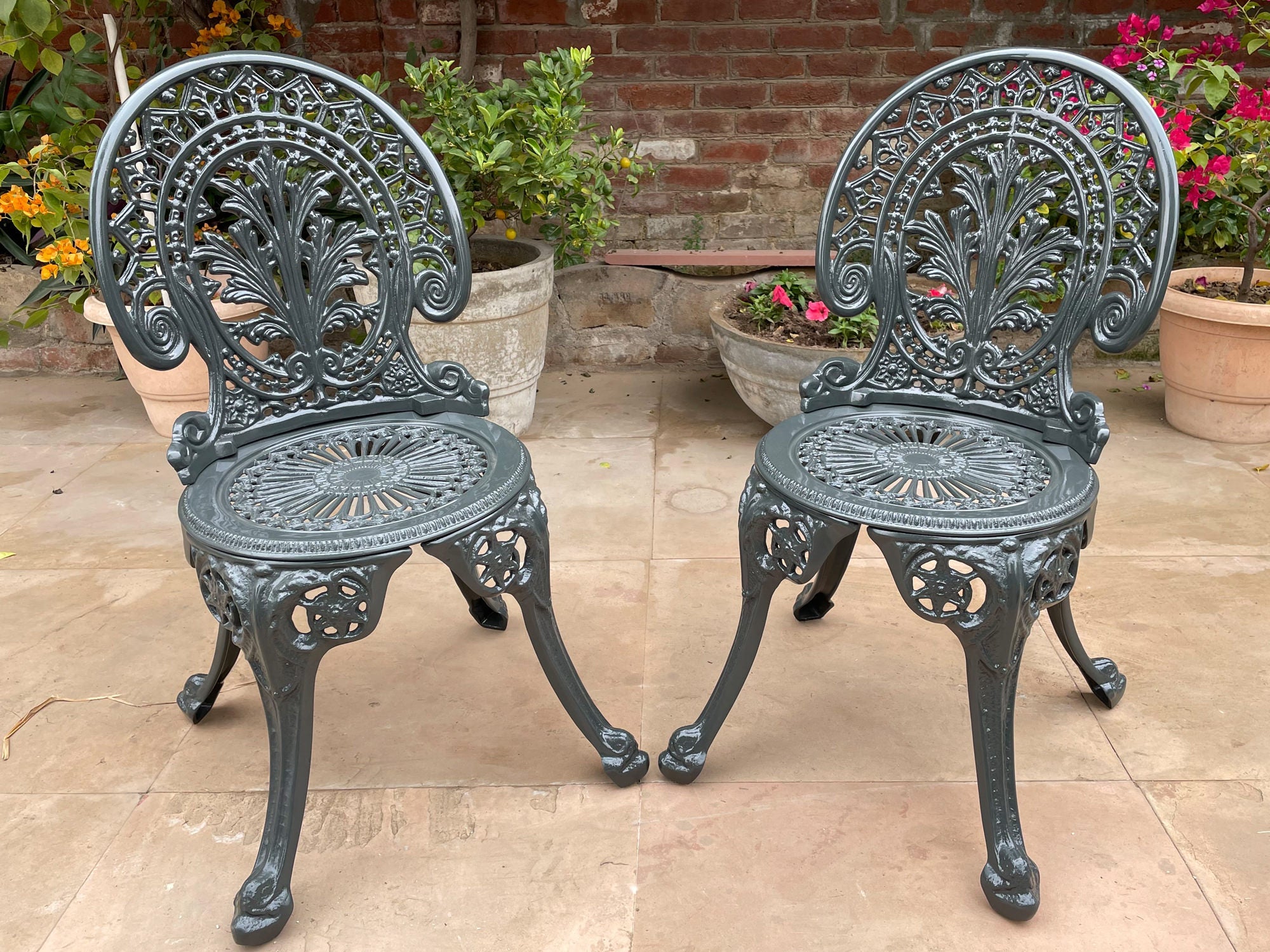 Hasso Cast Aluminium Garden Patio Seating 2 Chair Set (Black)