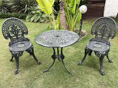 Ziska Cast Aluminium Garden Patio Seating 2 Chair and 1 Table Set (Black)
