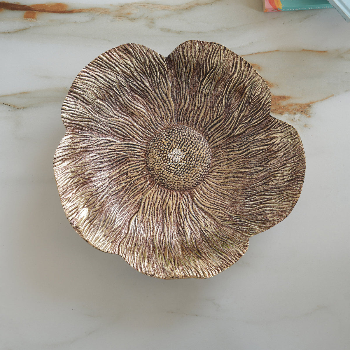Brass Finish Sunflower Design Tray 13.5 Inches