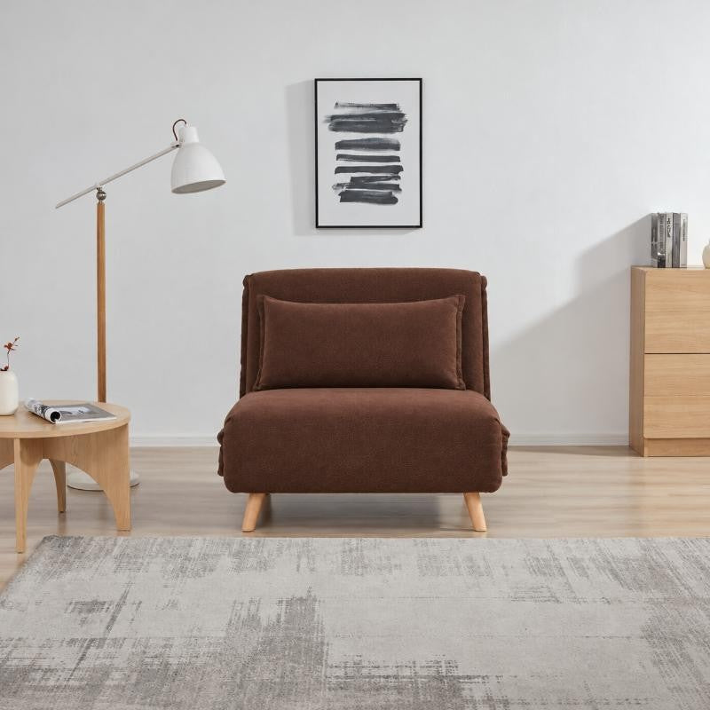 Modern Single Seater Daybed Sofa Come Bed, Brown Fabric Convertible Sleeper Chair, Fold-Out Sofa Bed for Bedroom, Guest Room & Small Spaces