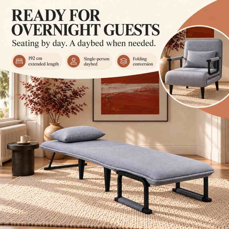 Single Seater Folding Sofa Come Bed, Convertible Sleeper Chair Bed for Bedroom & Guest Room, Space Saving Recliner Sofa Bed