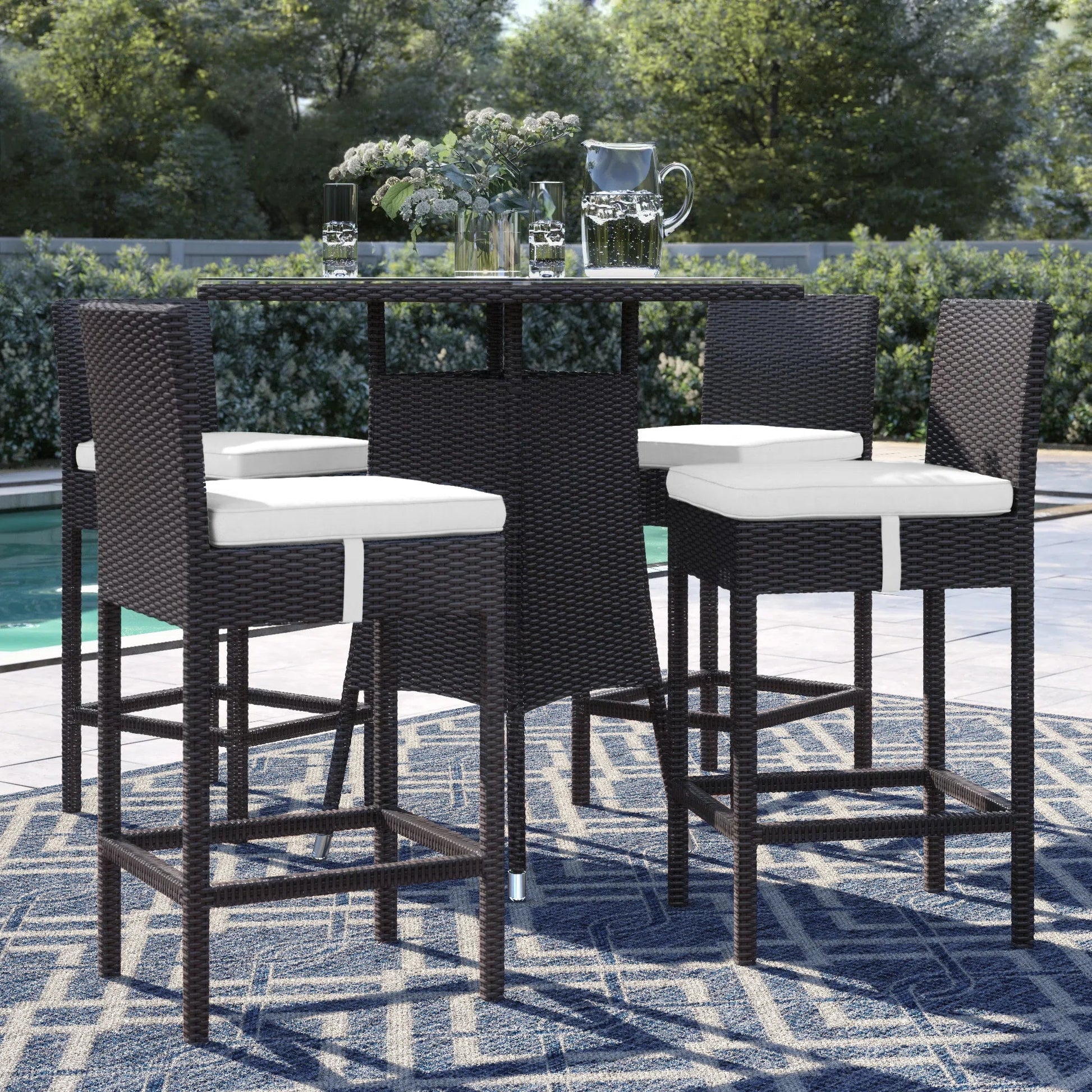 Volta Outdoor Patio Bar Sets 4 Chairs and 1 Table (Dark Brown)