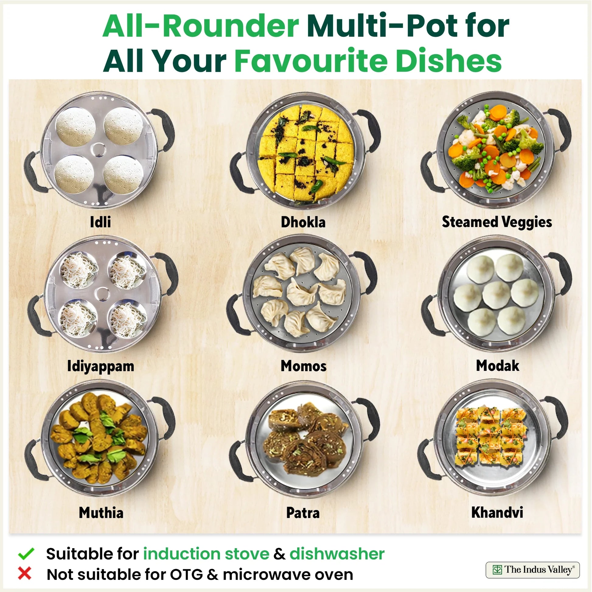 8 Pit Tri-Steel Multi Pot Premium Stainless Steel Idli/ Dhokla/ Momo Maker/ Veg Steaming Set, Tri-ply Induction Bottom, 5 Plates, 3L