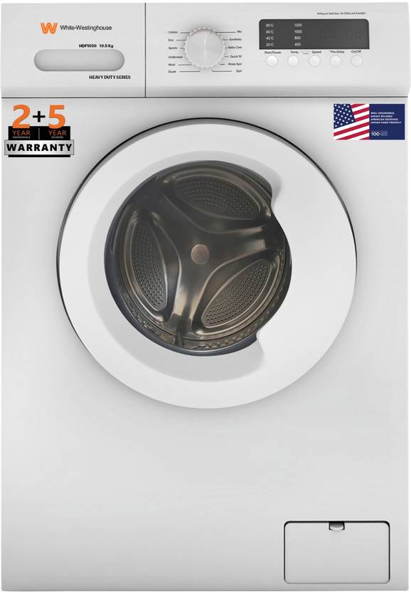 White Westinghouse (Trademark by Electrolux) 10.5 kg Fully Automatic Front Load Washing Machine with In-built Heater White (HDF1050)-1