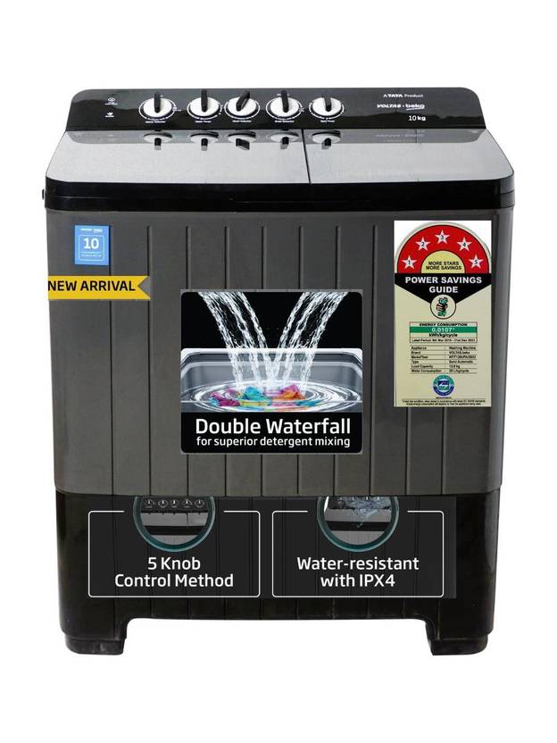 Voltas Beko 10 kg Semi Automatic Top Load Washing Machine Black, Grey (WTT100UPA/BKSS)-1