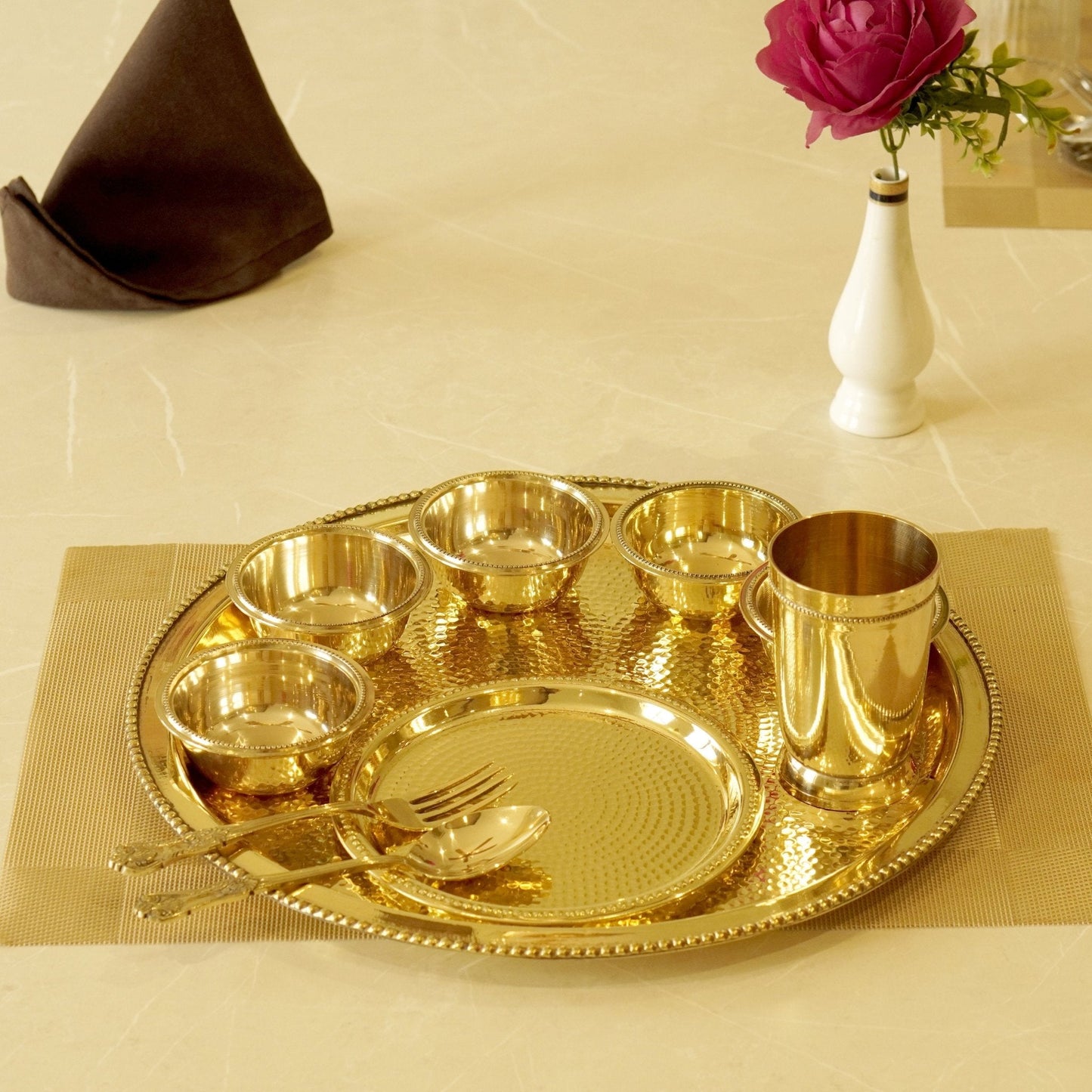 Brass Hammered 10Pc Dinner Set (14" Plate)