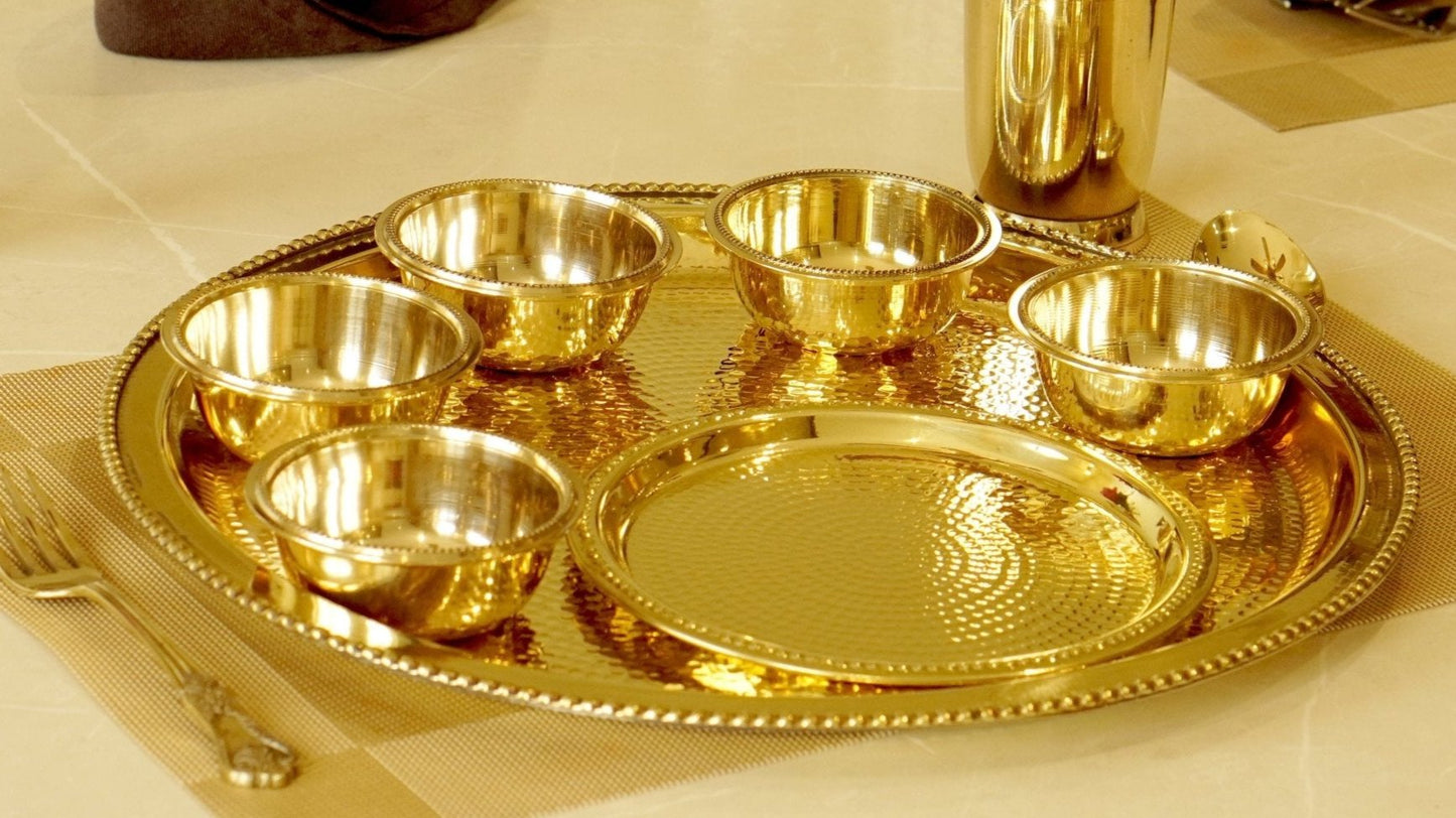Brass Hammered 10Pc Dinner Set (14" Plate)