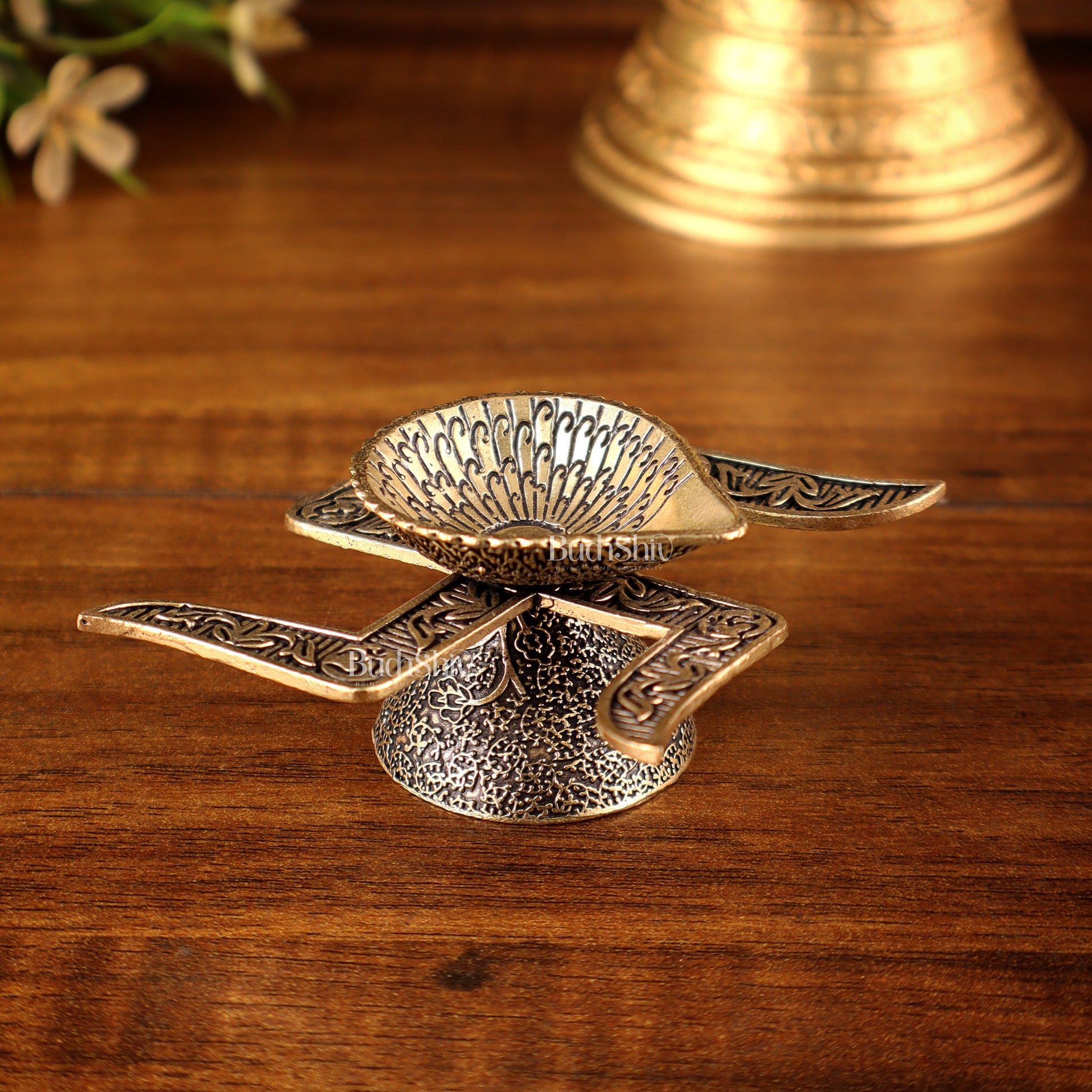 Brass Superfine Swastik Diya Oil Lamp with OM Carvings