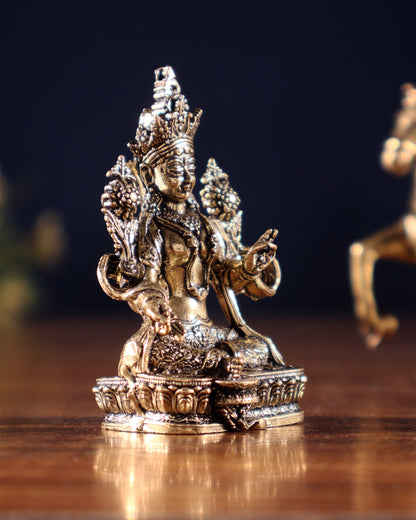 Pure Superfine Brass Buddhist Green Tara Miniature Idol 2 inch