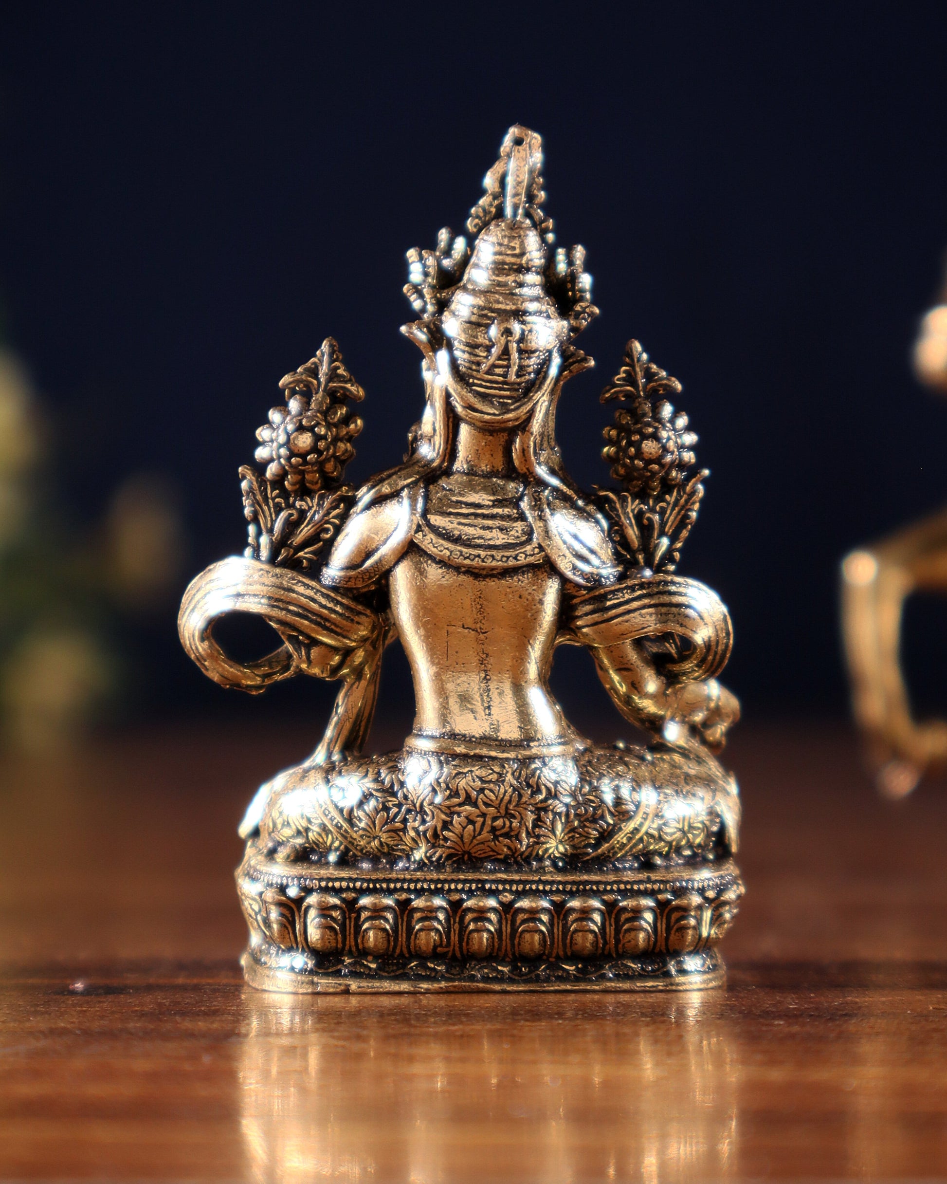 Pure Superfine Brass Buddhist Green Tara Miniature Idol 2 inch