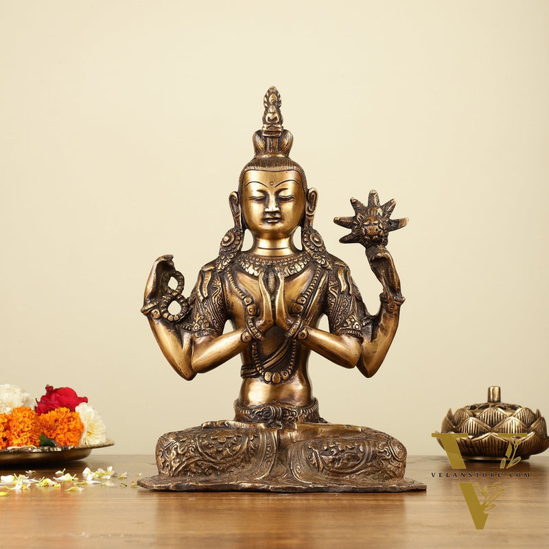 10.5" Brass Chenrezig (Shadakshari Lokeshvara) - Tibetan Buddhist Deity