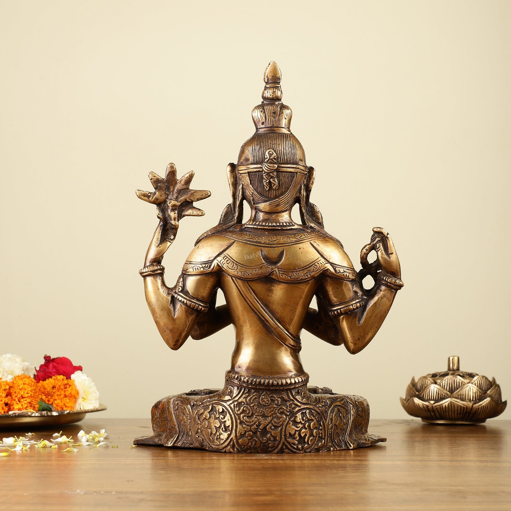 10.5" Brass Chenrezig (Shadakshari Lokeshvara) - Tibetan Buddhist Deity