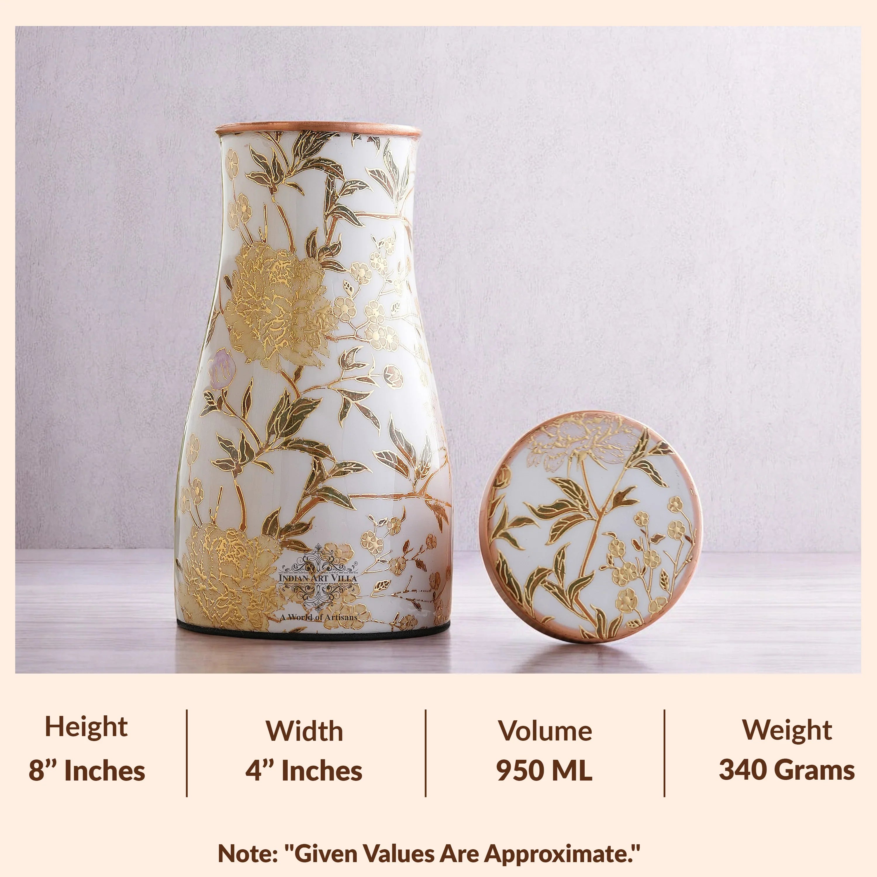 Pure Copper Gold Print Luxury Design Bedroom Bottle,  Home Décor, Marble Finish, 950 ml