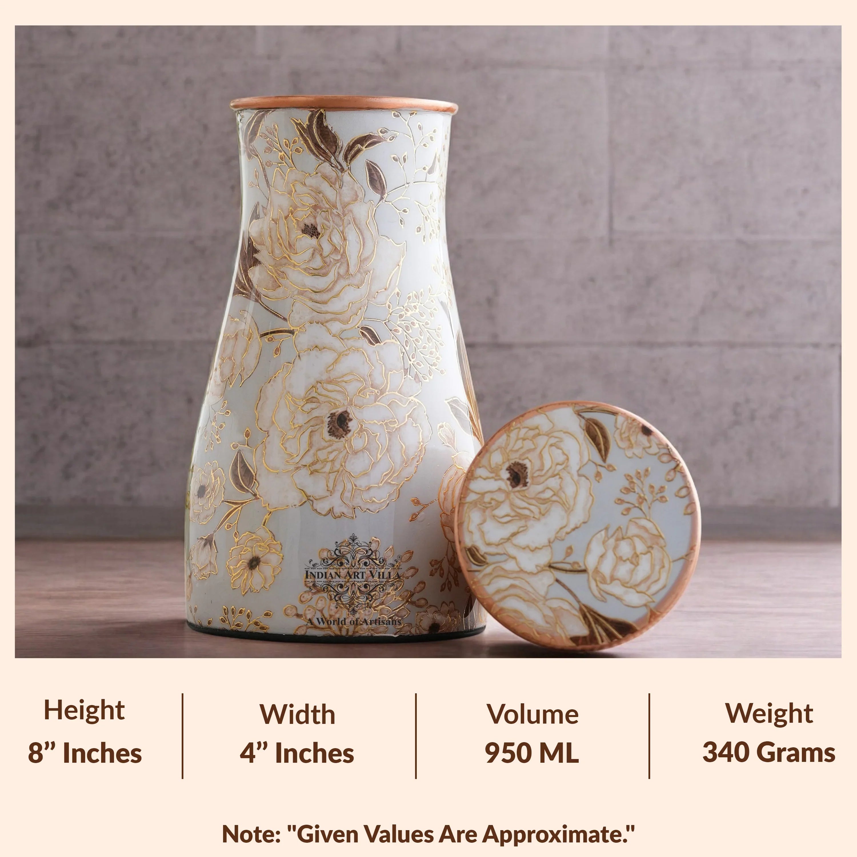 Pure Copper Gold Print Luxury Design Bedroom Bottle,  Home Décor, Marble Finish, 950 ml