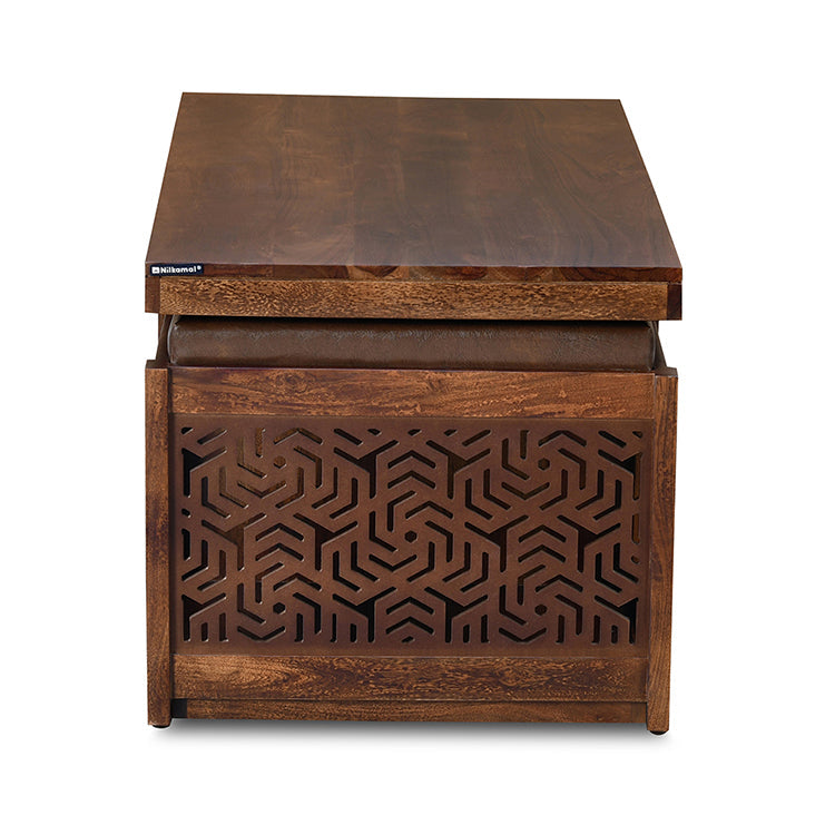 Nilkamal Corner Solid Wood Coffee Table with 2 Set Stools (Walnut)