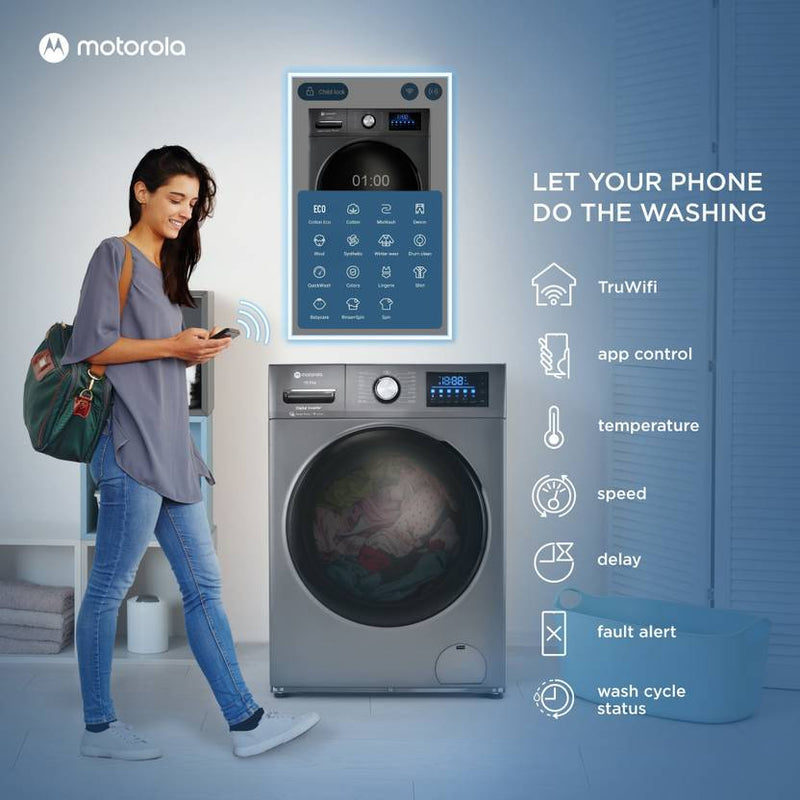 Motorola 10.5 kg Smart Wi-Fi Enabled Enabled Steam Wash Inverter Technology Fully Automatic Front Load Washing Machine with In-built Heater Grey (105FLIWBM5S)-3