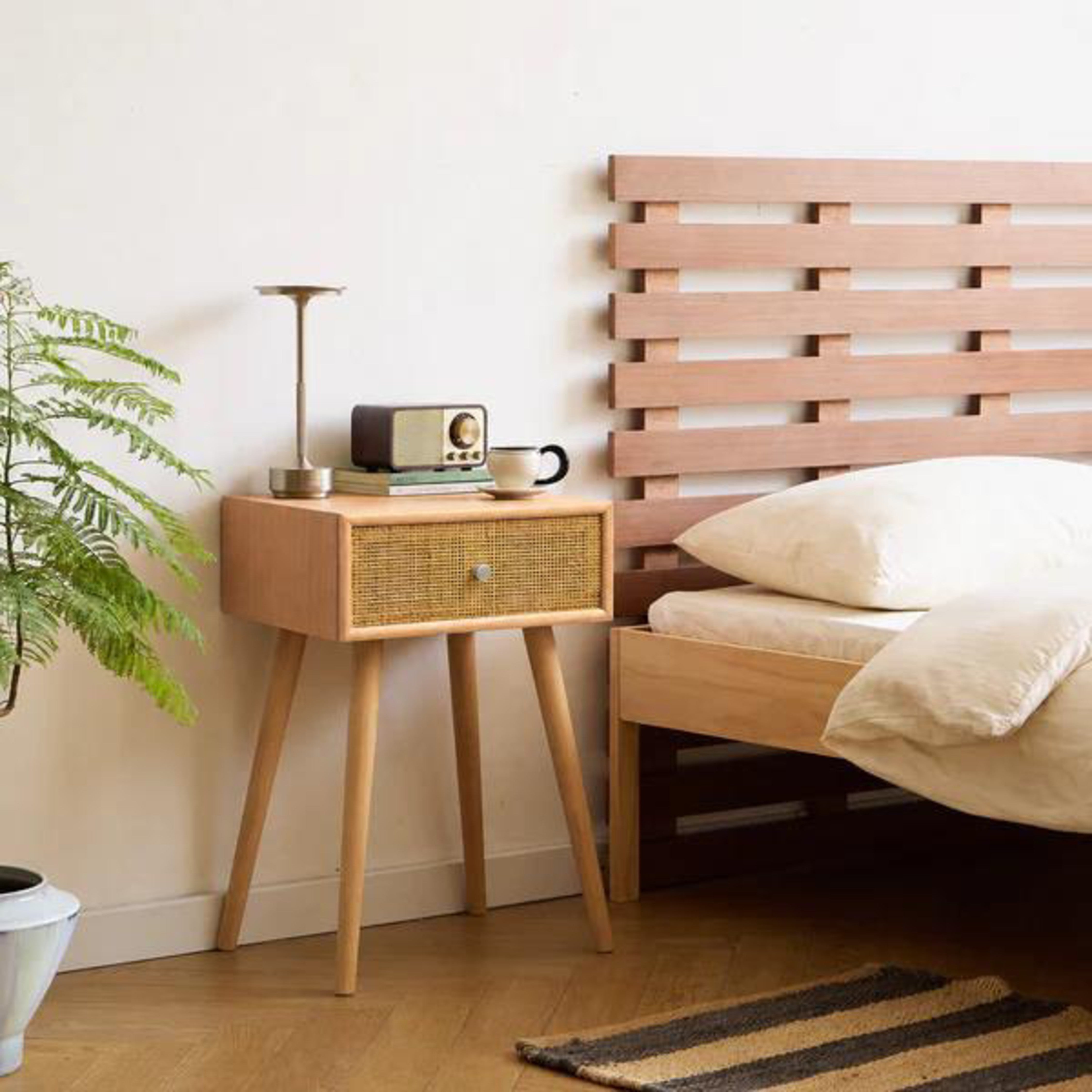 Varnisa Cane Bedside Table with Drawer