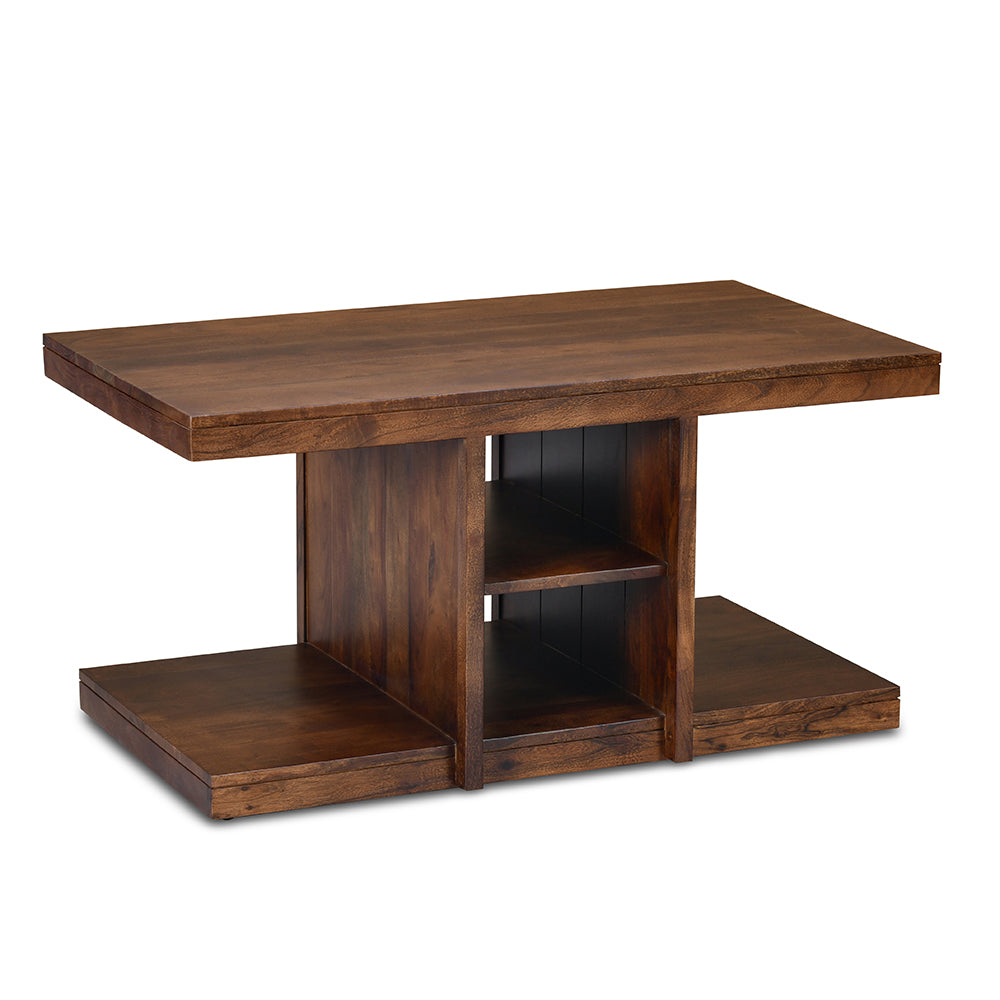 Nilkamal Corner Solid Wood Coffee Table with 2 Set Stools (Walnut)