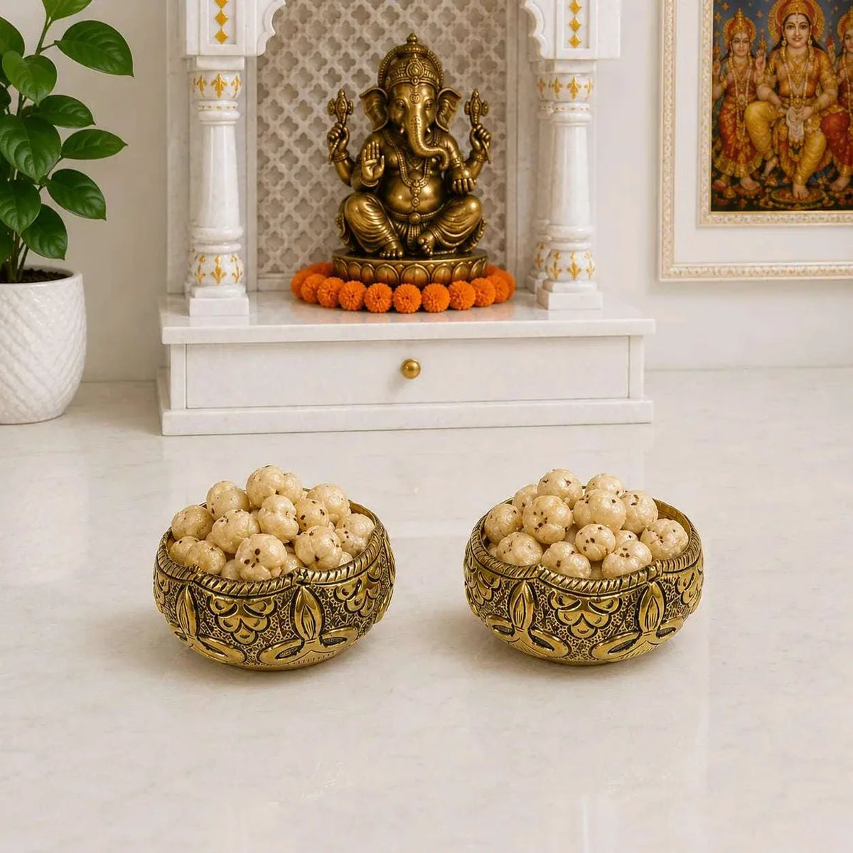 Brass Antique Decorative Prasad Bowl Pair (1.5 Inch)